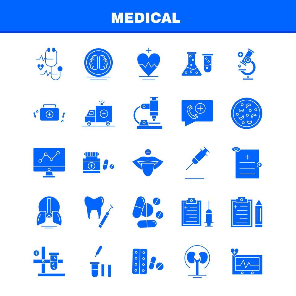 medico solido glifo icone impostato per infografica mobile uxui kit e Stampa design includere file documento lettera Salute test tubo medico scienza collezione moderno Infografica logo e pittogr vettore