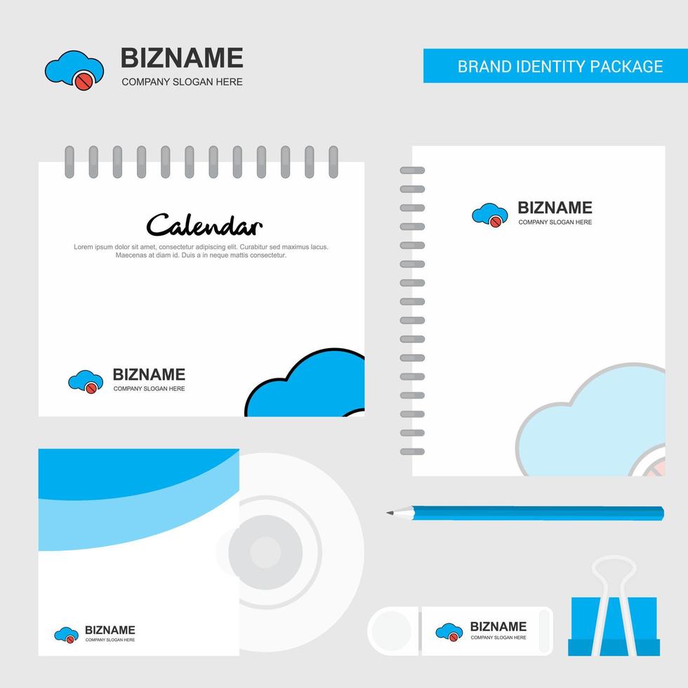 nube non Lavorando logo calendario modello CD copertina diario e USB marca stazionario pacchetto design vettore modello