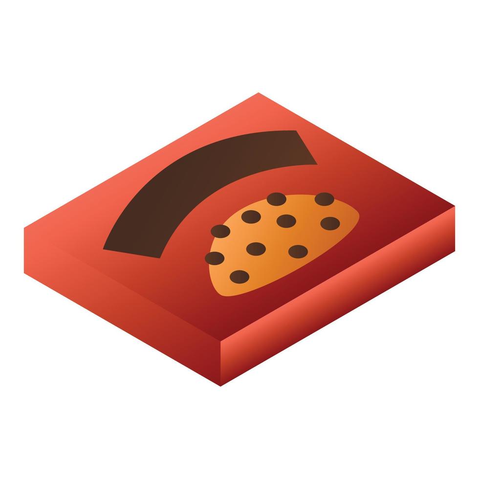 rosso cioccolato scatola icona, isometrico stile vettore