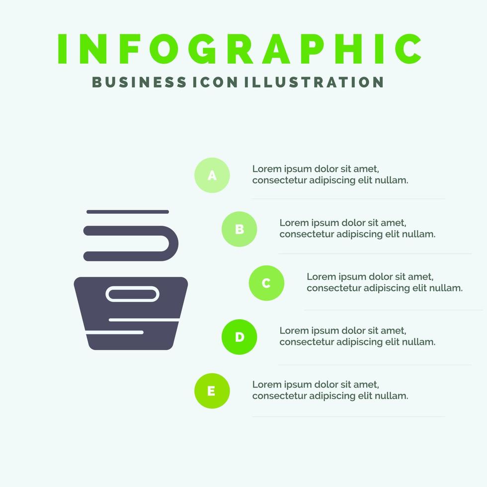 pulizia Abiti faccende domestiche lavaggio solido icona infografica 5 passaggi presentazione sfondo vettore