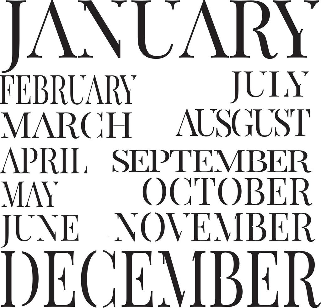 mesi di il anno scritta. impostato di stilizzato parole. vettore illustrazione.
