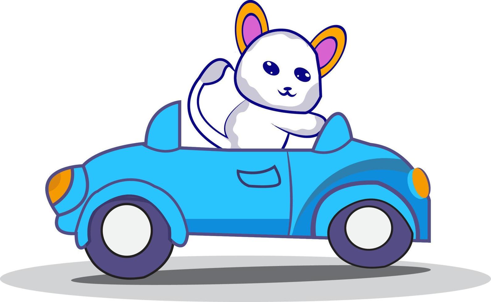 carino gatto guida auto cartone animato personaggio vettore
