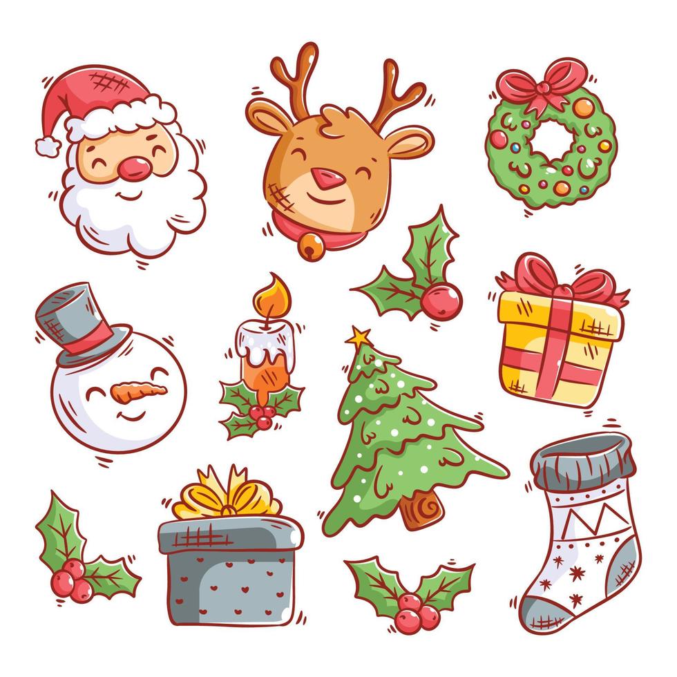 festivo Natale elementi icone collezione mano disegnato pieno colore vettore