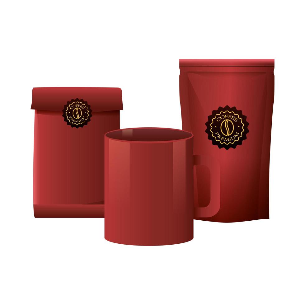 prodotti eleganti per imballaggi di caffè rosso vettore