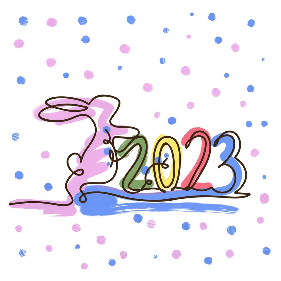 uno linea disegno, coniglietto 2023, acrilico colpi nel dolce colori vettore