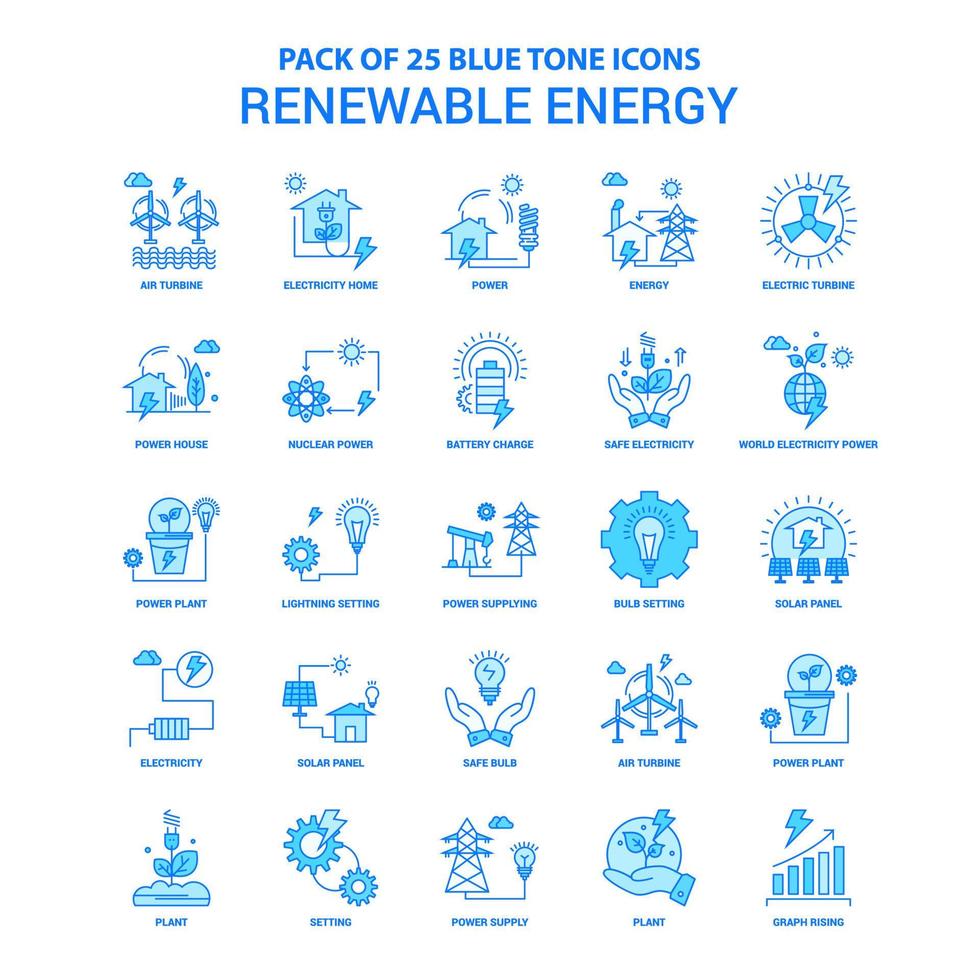 rinnovabile energia blu tono icona imballare 25 icona imposta vettore