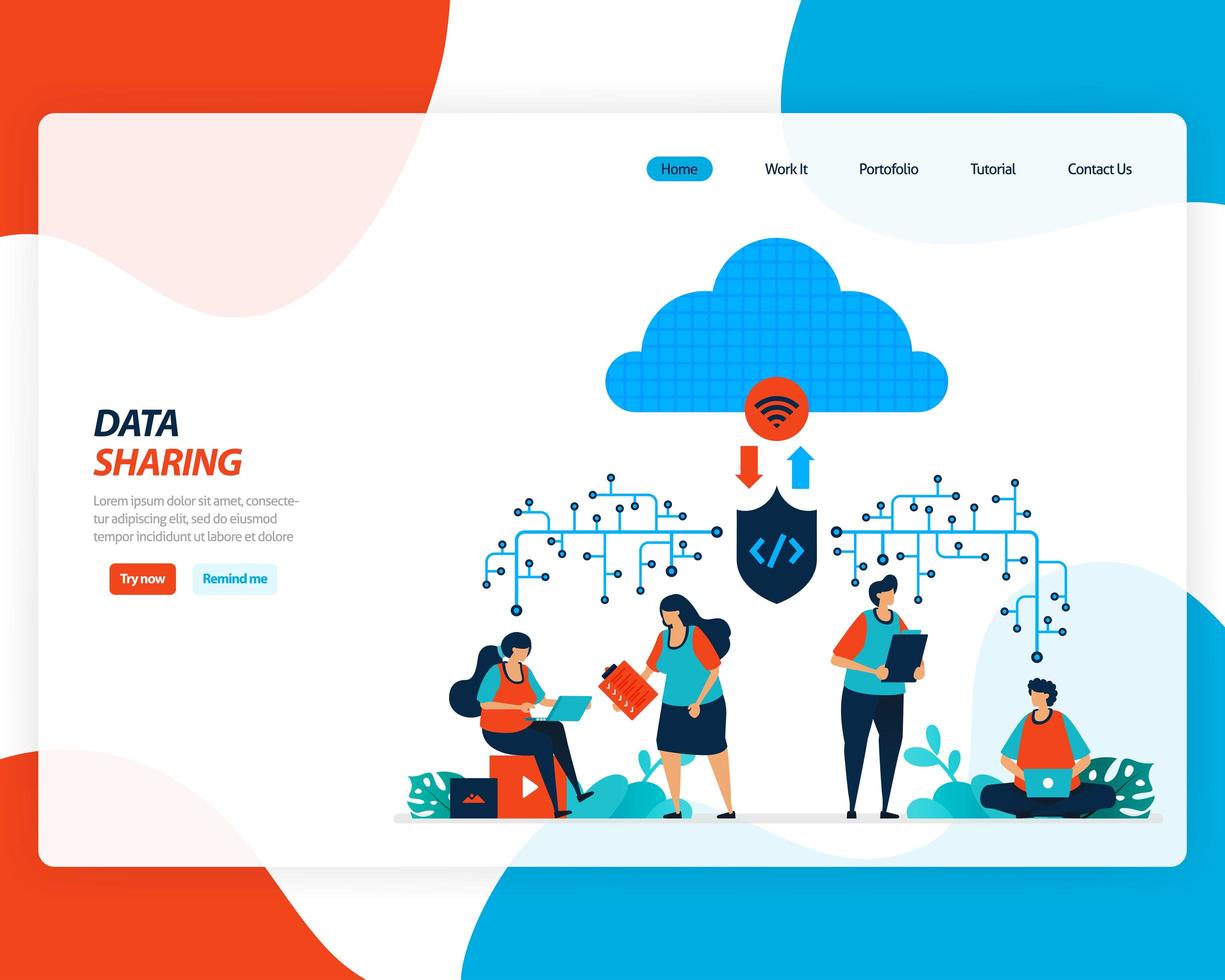 tecnologia di condivisione dati cloud 4.0, progettazione di lavoratori remoti vettore