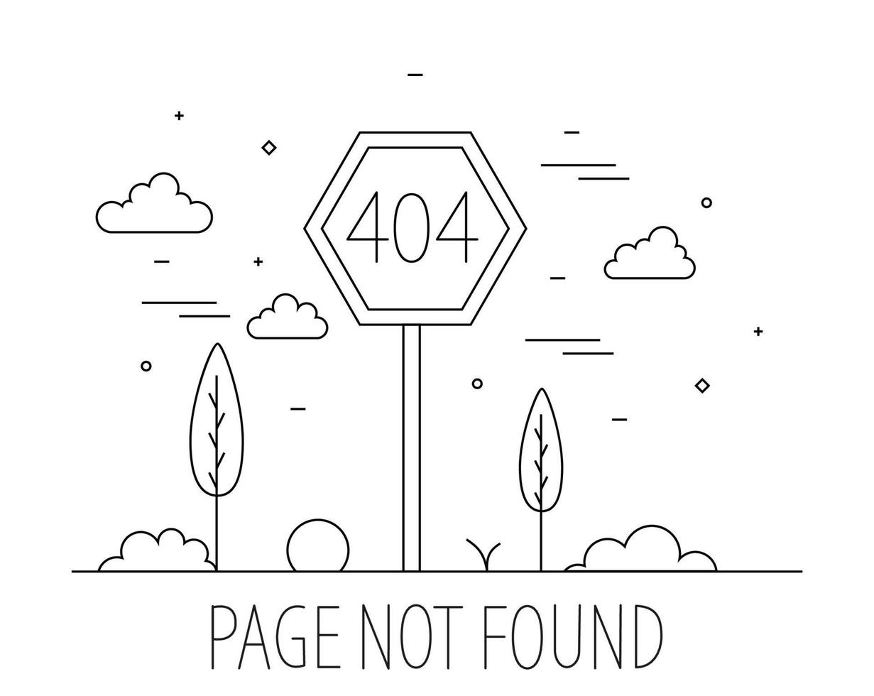 404 pagina non fondare. linea arte. errore 404 vettore illustrazione.
