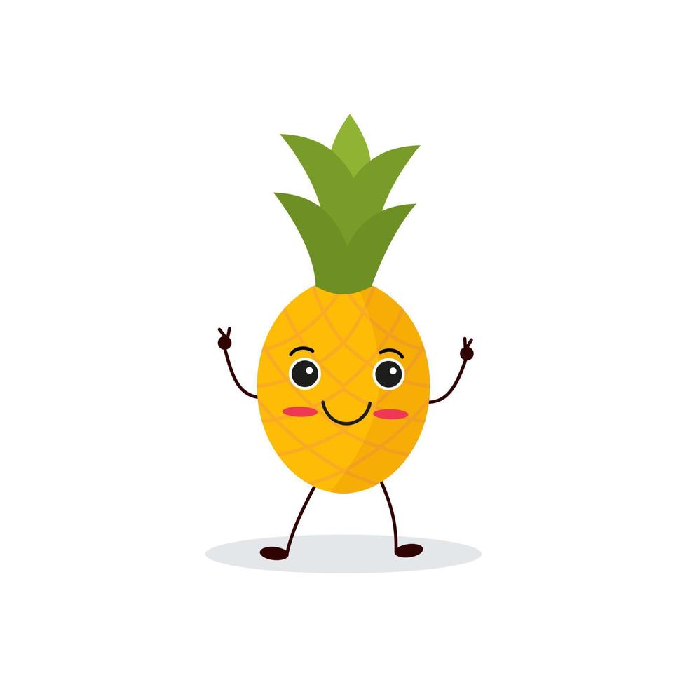 ananas cartone animato personaggio isolato su bianca sfondo. salutare cibo divertente portafortuna vettore illustrazione nel piatto design.