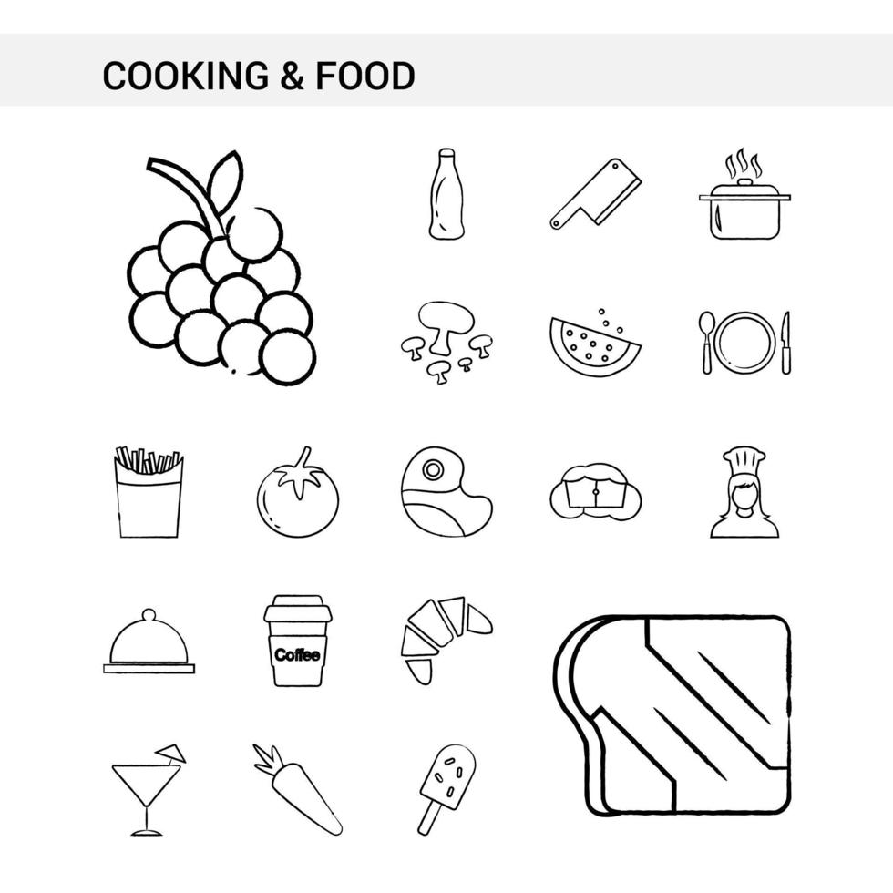 cucinando e cibo mano disegnato icona impostato stile isolato su bianca sfondo vettore