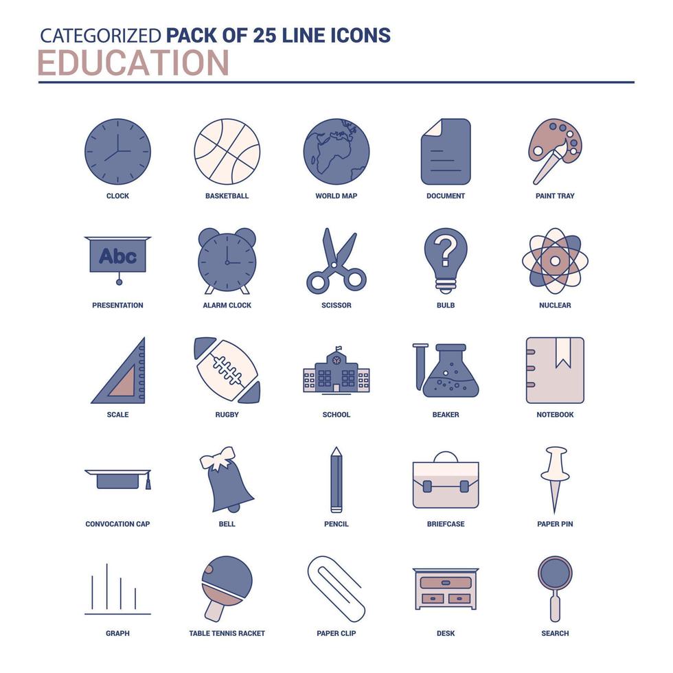 Vintage ▾ formazione scolastica icona impostato 25 piatto linea icona impostato vettore