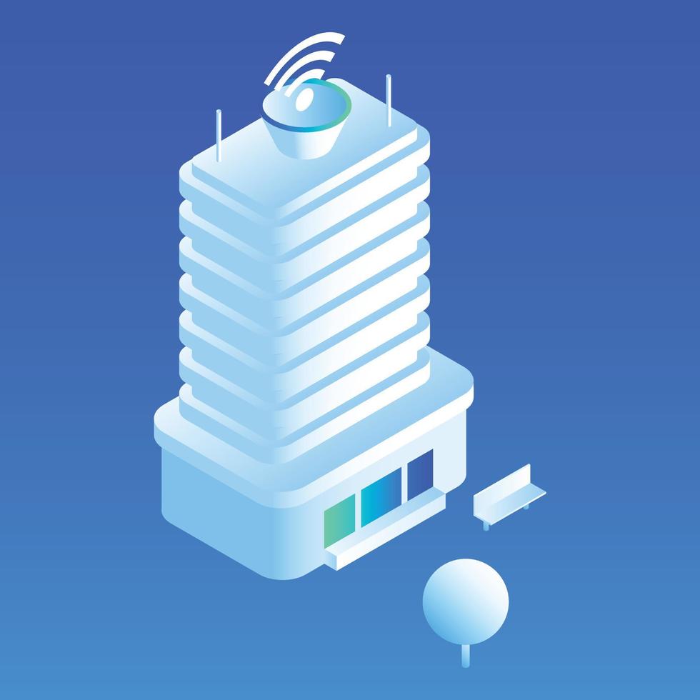 telecomunicazione edificio icona, isometrico stile vettore