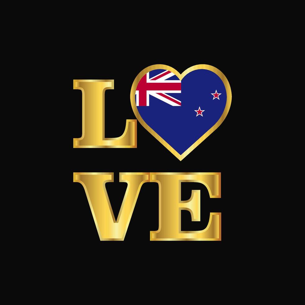 amore tipografia nuovo Zelanda bandiera design vettore oro lettering
