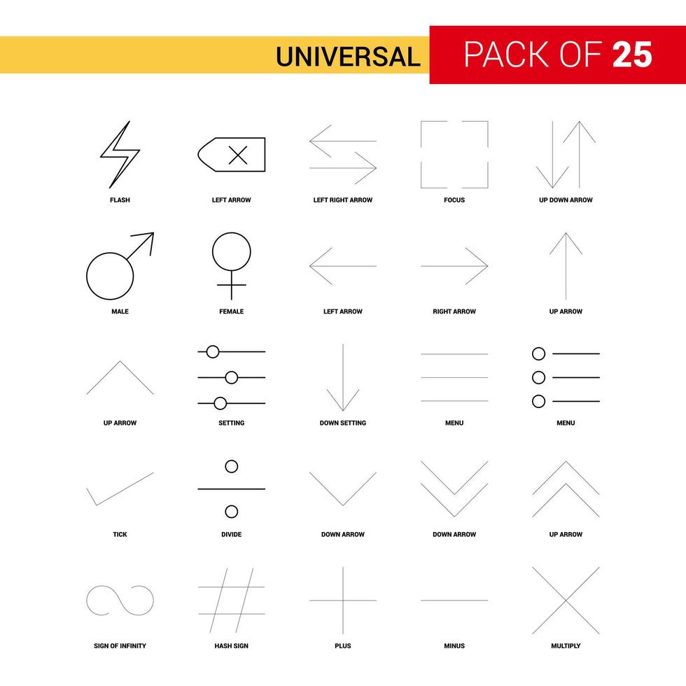 universale nero linea icona 25 attività commerciale schema icona impostato vettore