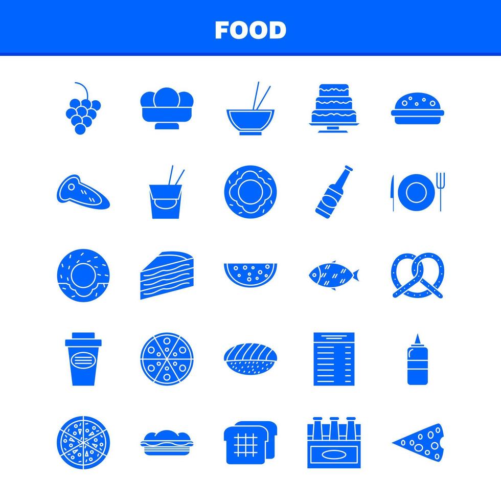 cibo solido glifo icona per ragnatela Stampa e mobile uxui kit come come bicchiere cibo bevanda tazza hamburger mangiare cibo veloce pittogramma imballare vettore