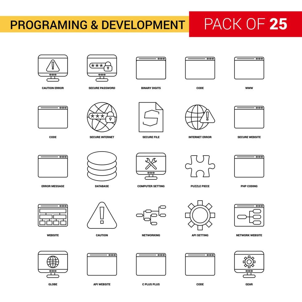 programmazione e sviluppo nero linea icona 25 attività commerciale schema icona impostato vettore