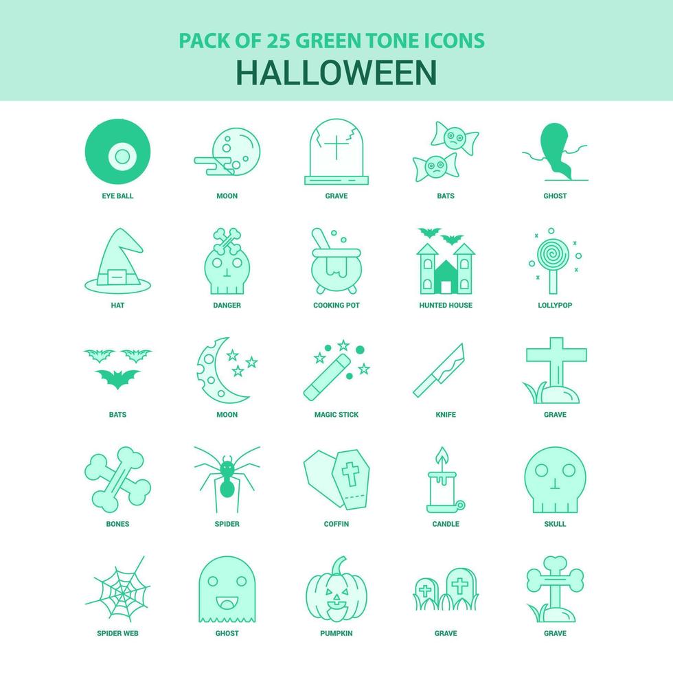 25 verde Halloween icona impostato vettore