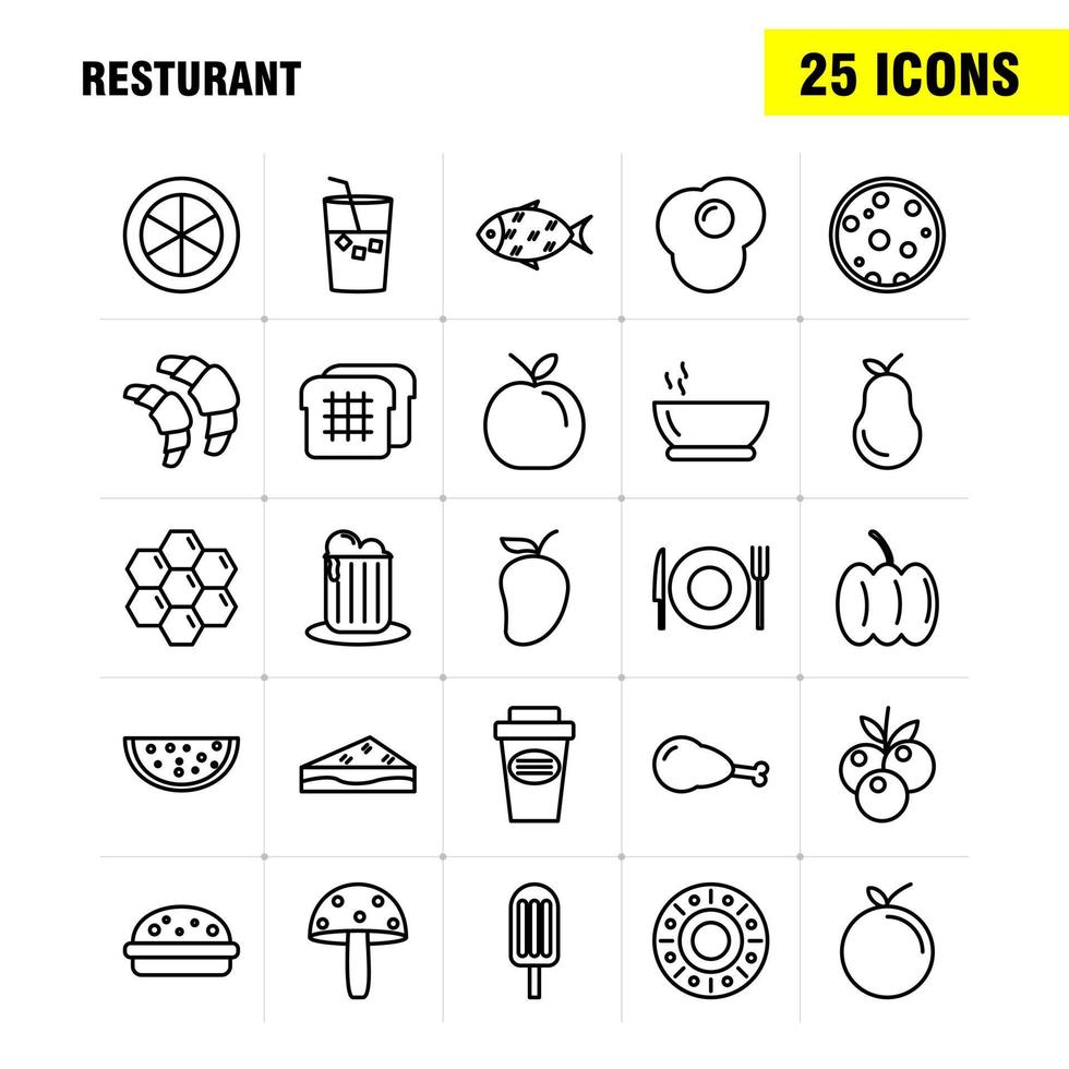 ristorante linea icone impostato per infografica mobile uxui kit e Stampa design includere uva cibo pasto frutta tè torta cibo pasto eps 10 vettore
