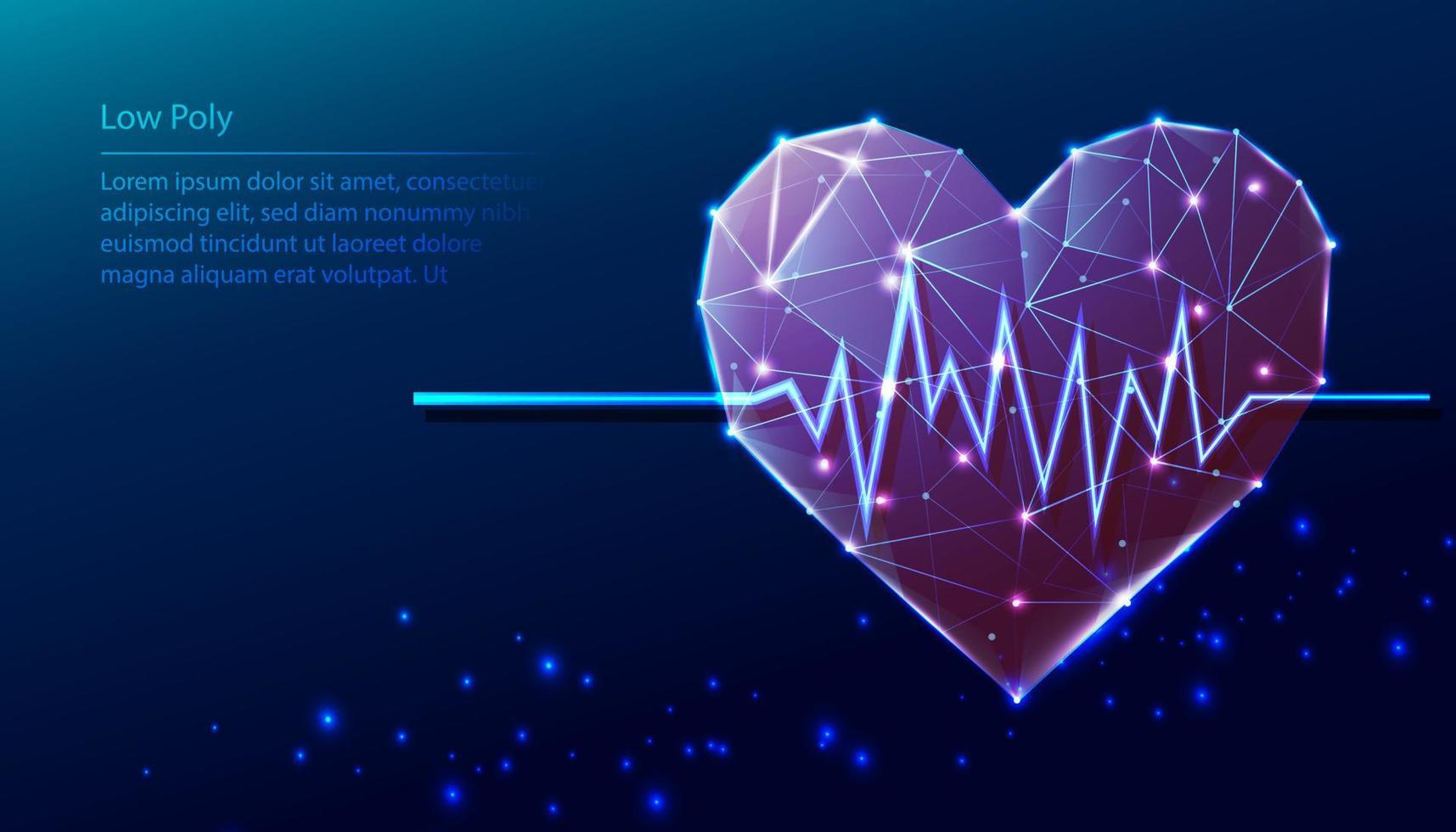 vettore Tech Basso poli blu sfondo. Basso poli cuore forma con cuore battere diagramma.