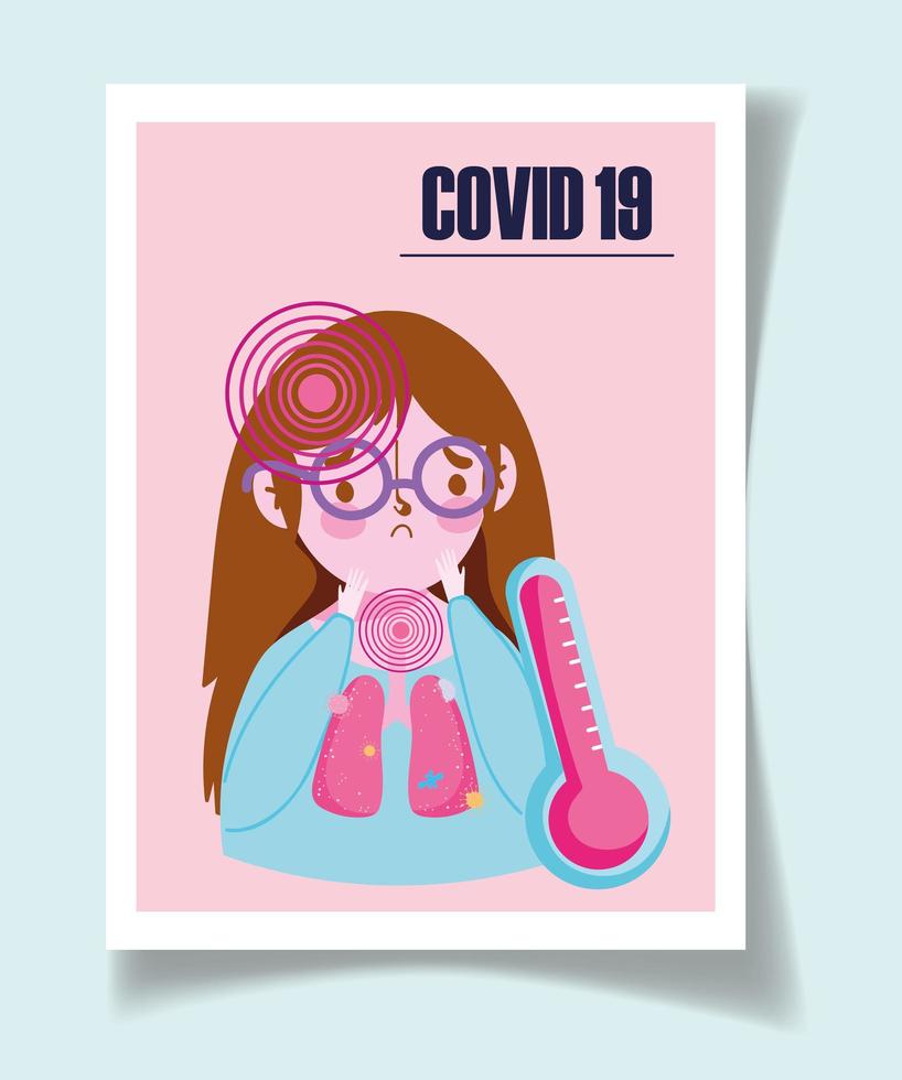 ragazza con poster dei sintomi del coronavirus vettore