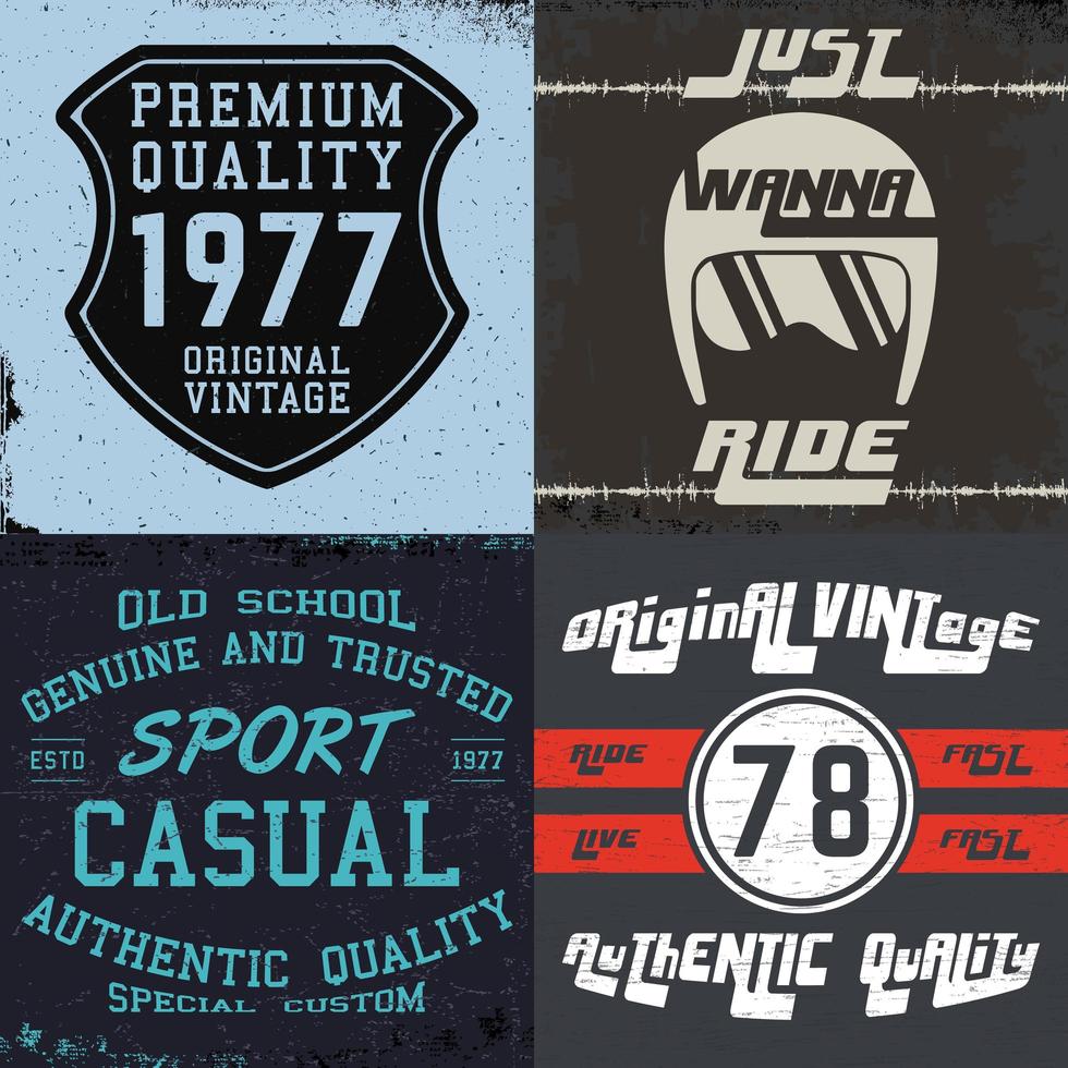 set di stampe di design vintage per t-shirt vettore
