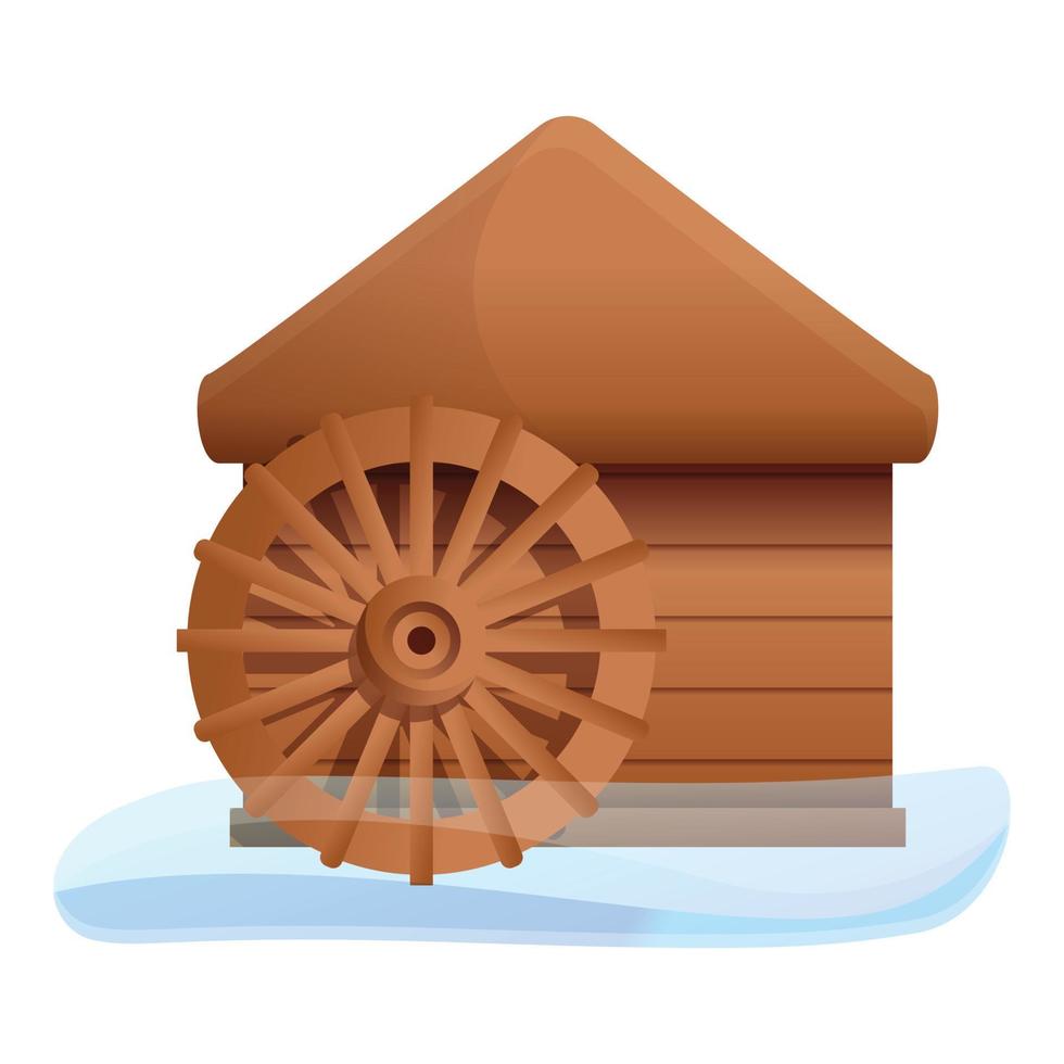 Casa acqua mulino icona, cartone animato stile vettore