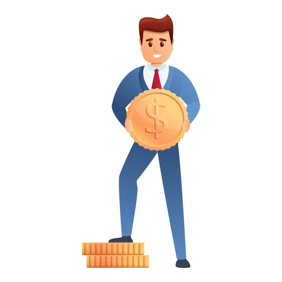 attività commerciale uomo con dollaro centesimo icona, cartone animato stile vettore