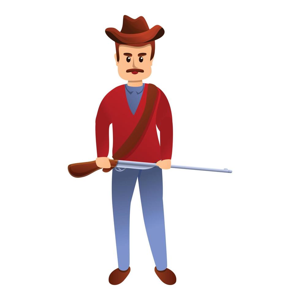 cowboy con riffle icona, cartone animato stile vettore