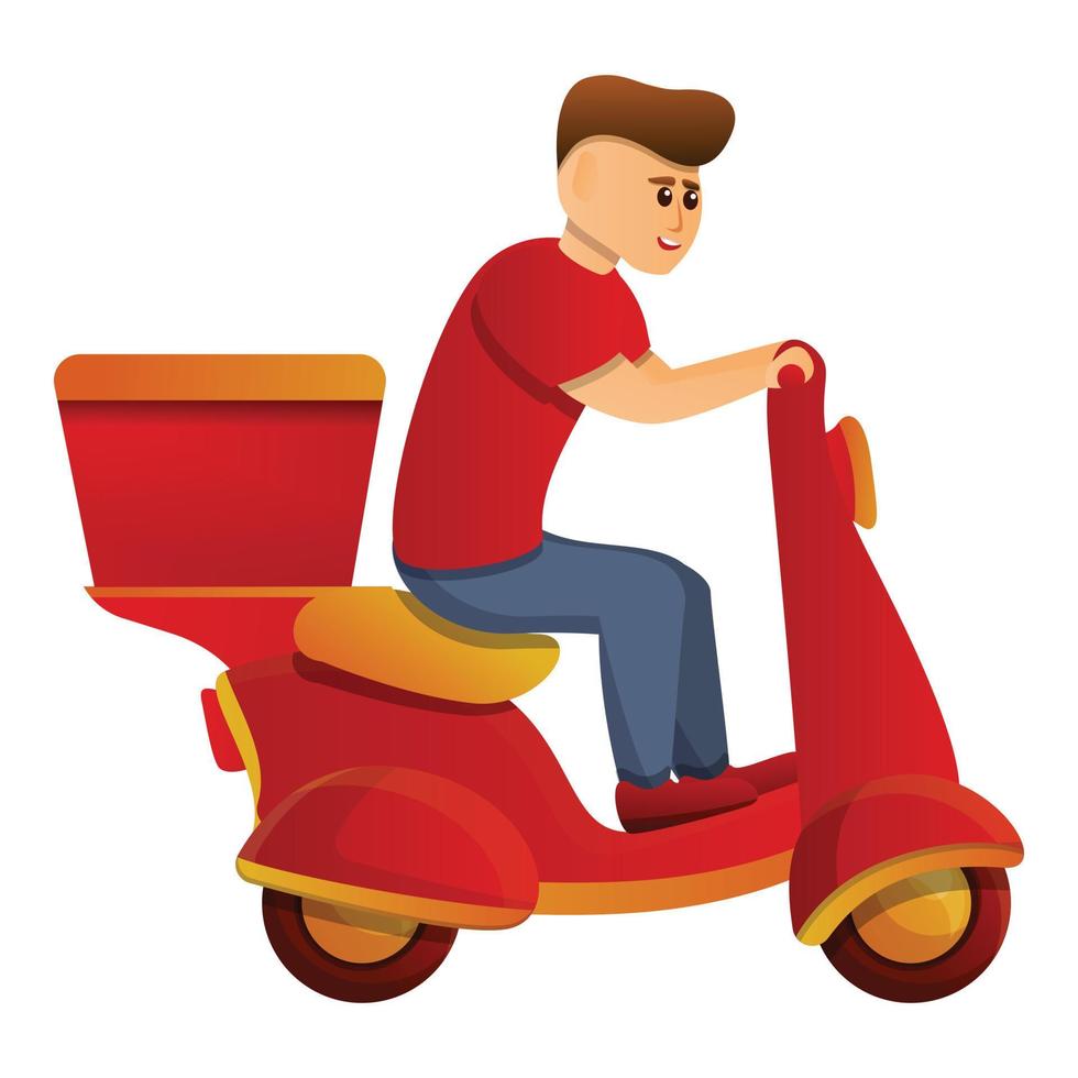 scooter cibo consegna icona, cartone animato stile vettore