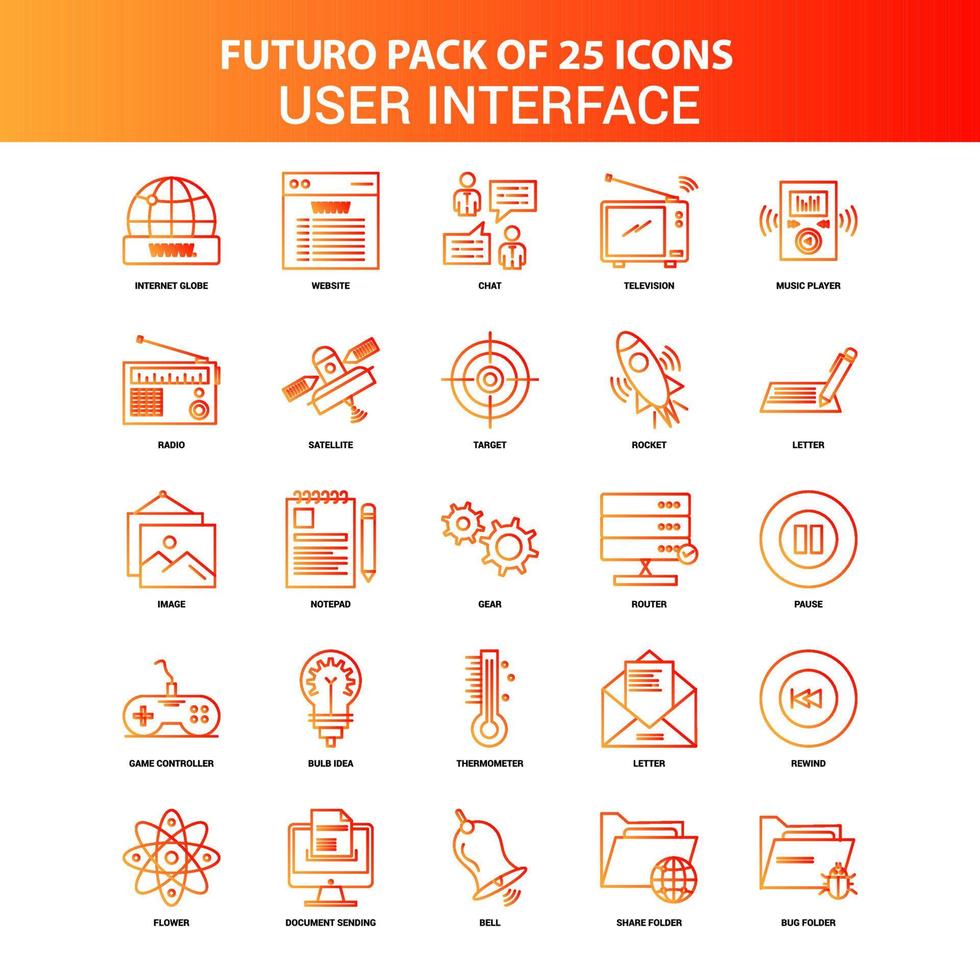 arancia Futuro 25 utente interfaccia icona impostato vettore