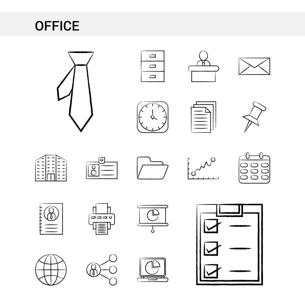 ufficio mano disegnato icona impostato stile isolato su bianca sfondo vettore