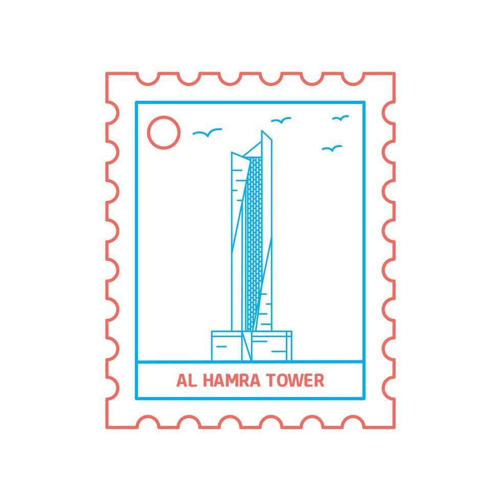 al hamra Torre affrancatura francobollo blu e rosso linea stile vettore illustrazione