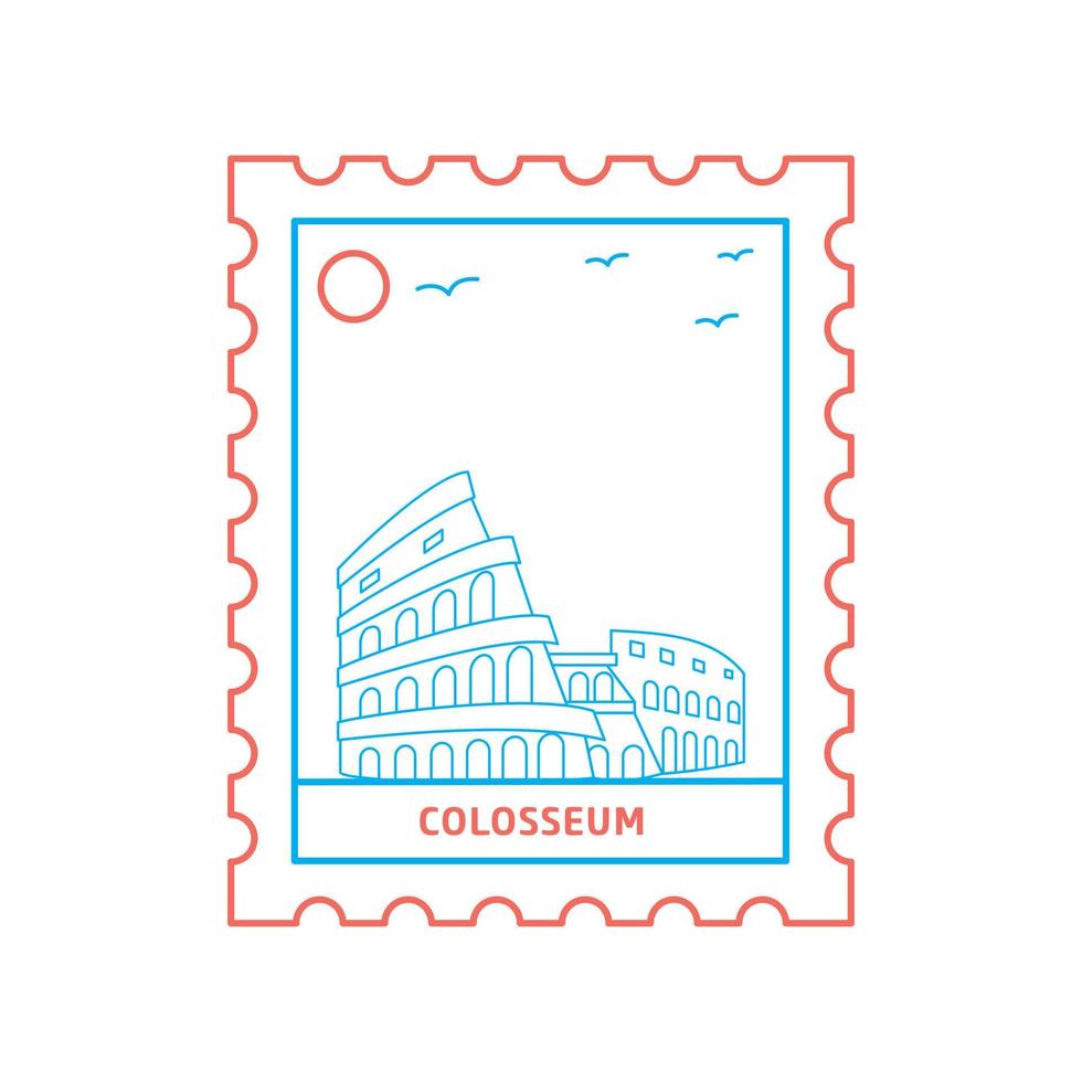 colosseo affrancatura francobollo blu e rosso linea stile vettore illustrazione