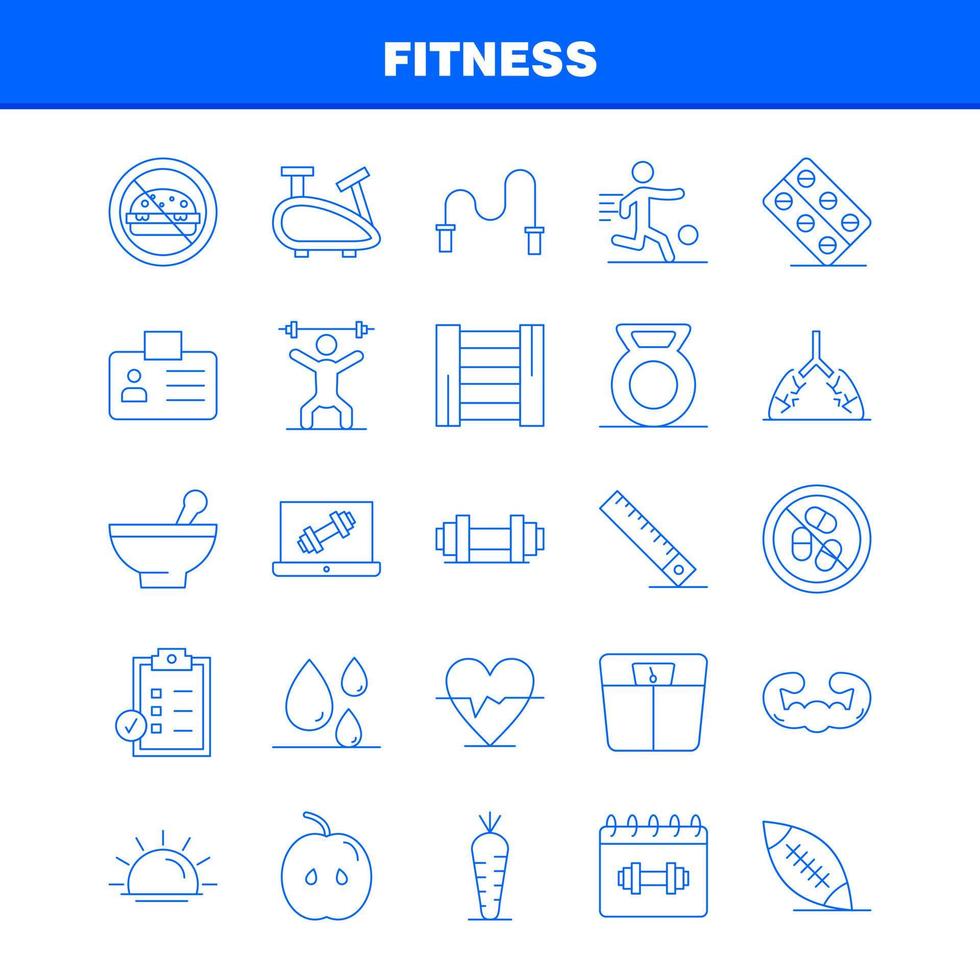 fitness linea icone impostato per infografica mobile uxui kit e Stampa design includere Mela cibo fitness sangue droop fitness id carta icona impostato vettore