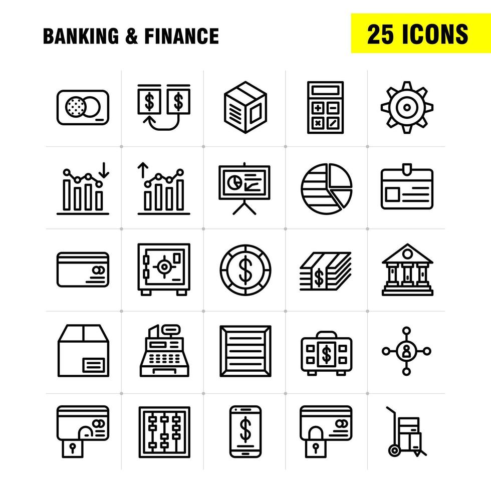 bancario linea icona imballare per progettisti e sviluppatori icone di analisi finanziario grafico rapporto giù gerarchia gestione organizzazione vettore