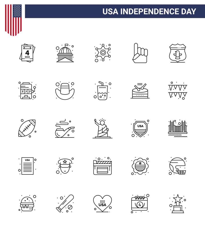 Stati Uniti d'America contento indipendenza pictogram impostato di 25 semplice Linee di Stati Uniti d'America americano uomini Stati Uniti d'America schiuma mano modificabile Stati Uniti d'America giorno vettore design elementi
