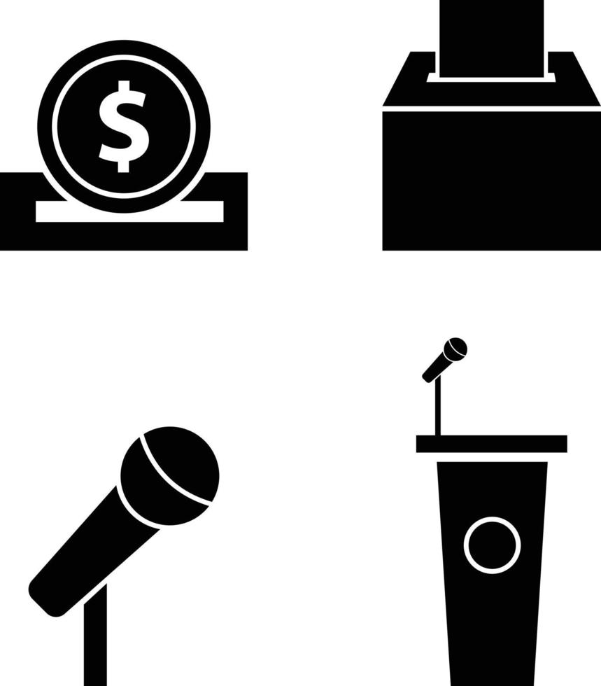 i soldi Salvataggio, scrutinio scatola voto, microfono e podio icona impostato vettore