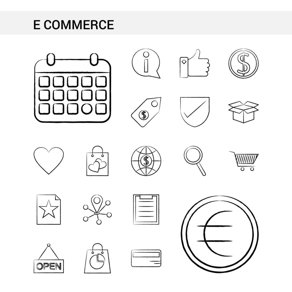 e-commerce mano disegnato icona impostato stile isolato su bianca sfondo vettore