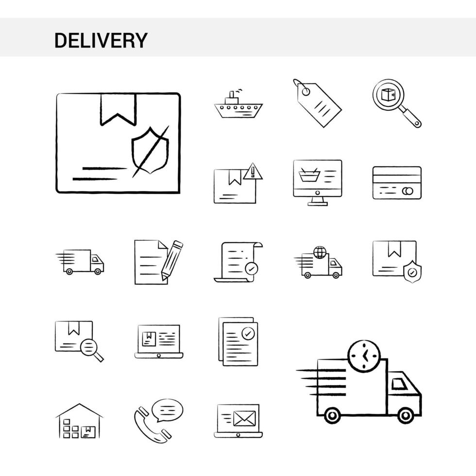consegna mano disegnato icona impostato stile isolato su bianca sfondo vettore