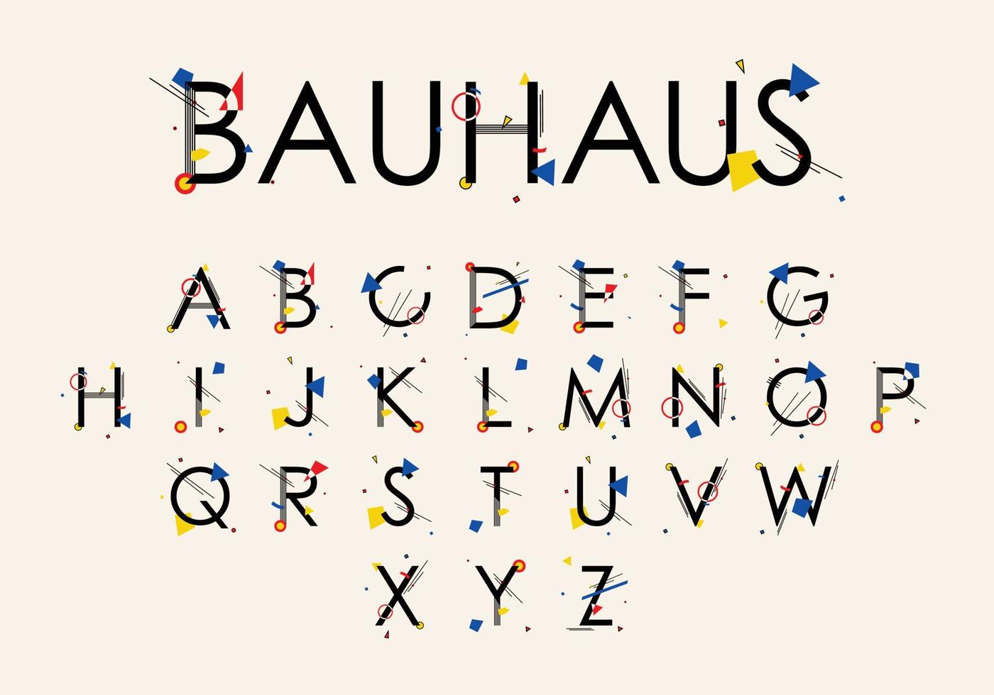 alfabeto bauhaus fatto su di semplice geometrico forme, nel bauhaus stile, ispirato di bauhaus scuola e dipinti di vaffanculo kandinsky vettore
