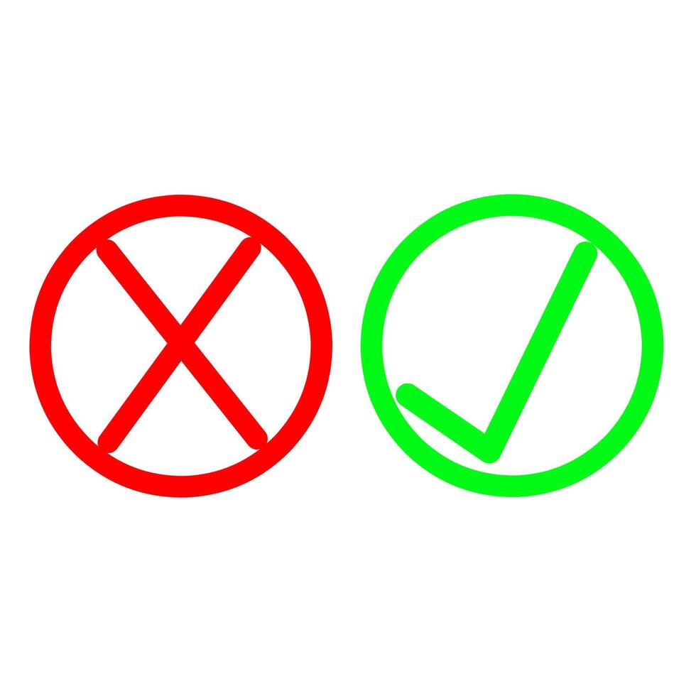 impostato di zecca icone su un' bianca sfondo. verde e rosso siamo grande per vero e falso controllo loghi. vettore