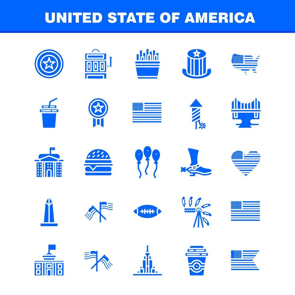 Stati Uniti d'America solido glifo icona imballare per progettisti e sviluppatori icone di celebrazione fuoco d'artificio festa giorno cappello presidenti Stati Uniti d'America palla vettore