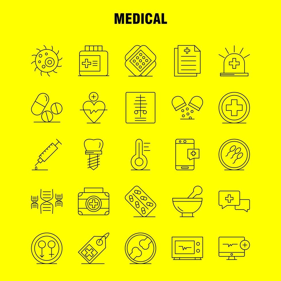 medico linea icone impostato per infografica mobile uxui kit e Stampa design includere computer battere pulse medico droga medico pillole osso icona impostato vettore