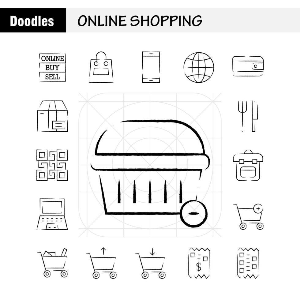 shopping mano disegnato icona imballare per progettisti e sviluppatori icone di acquistare in linea vendita vendere shopping Borsa shopping lato vettore
