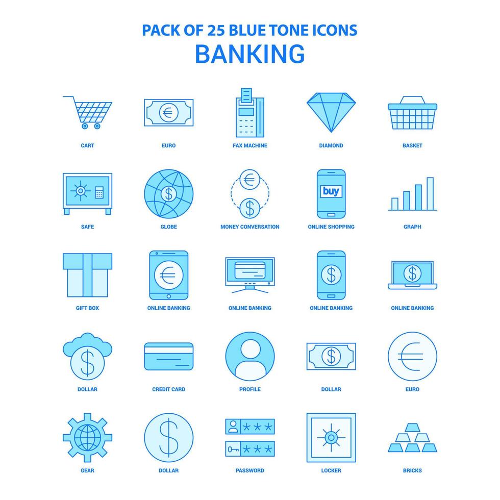 bancario blu tono icona imballare 25 icona imposta vettore