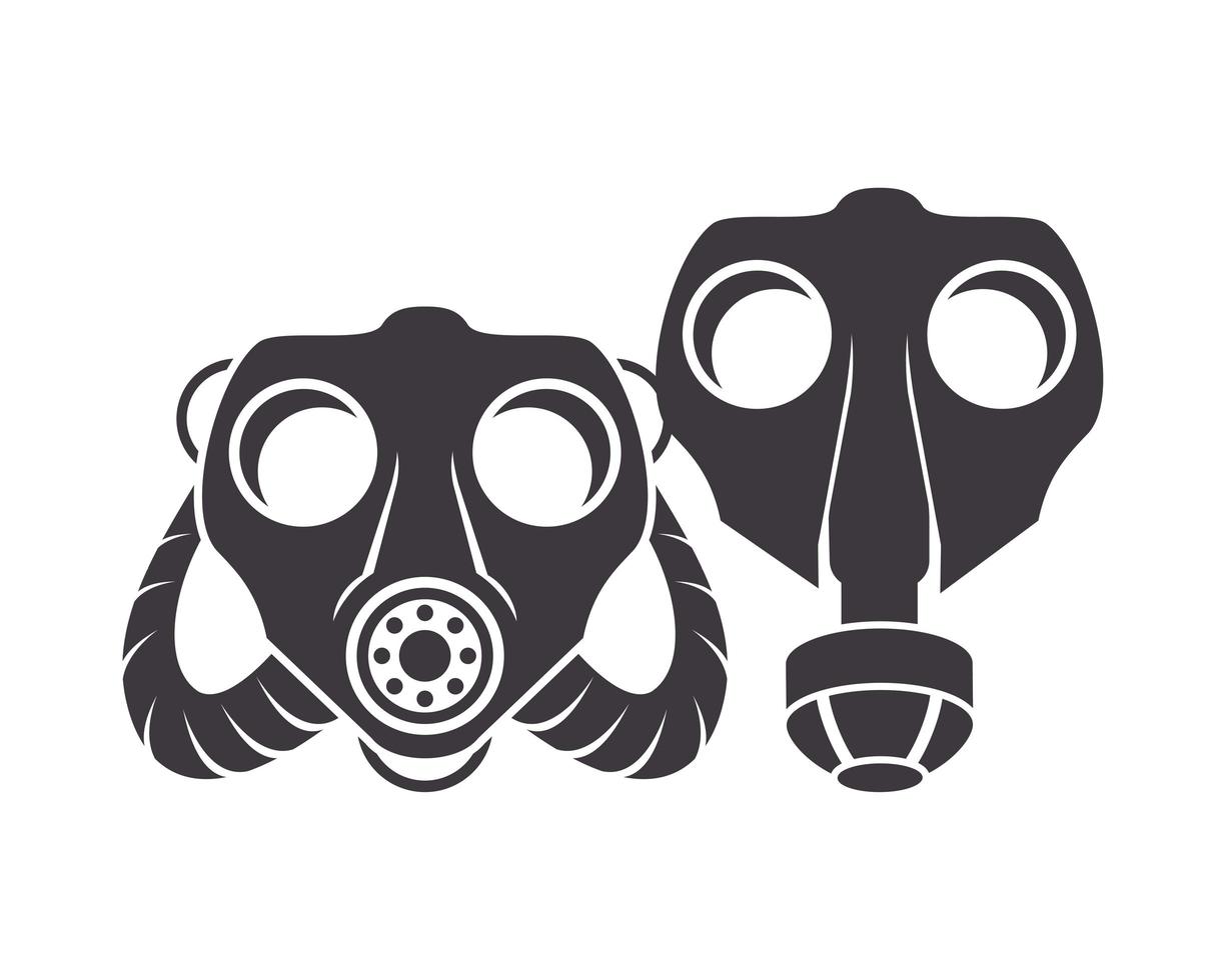 paio di icone di maschere antigas di biosicurezza vettore