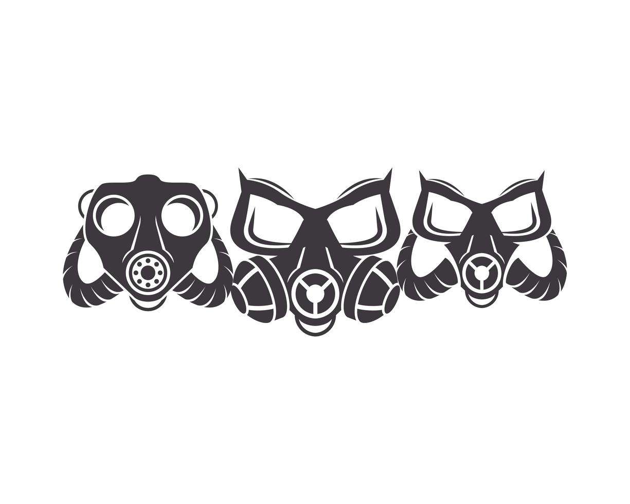 tre icone di maschere antigas di biosicurezza vettore