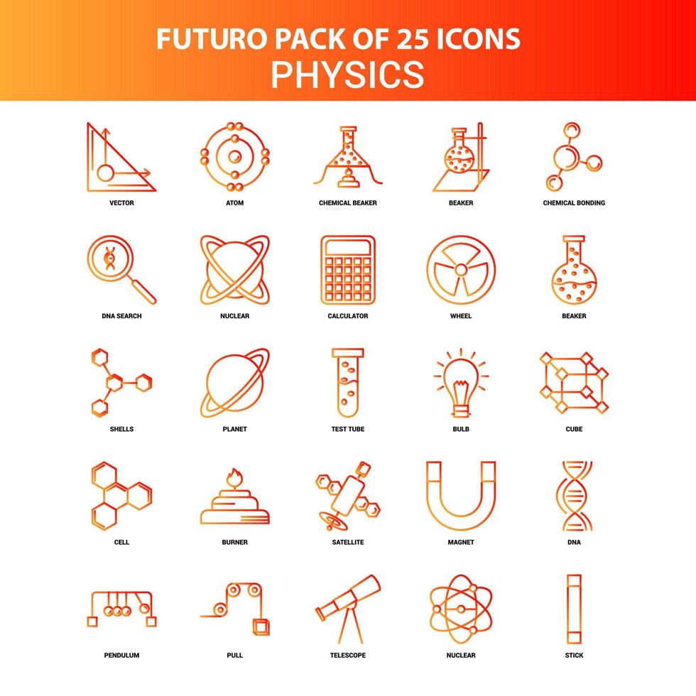 arancia Futuro 25 fisica icona impostato vettore
