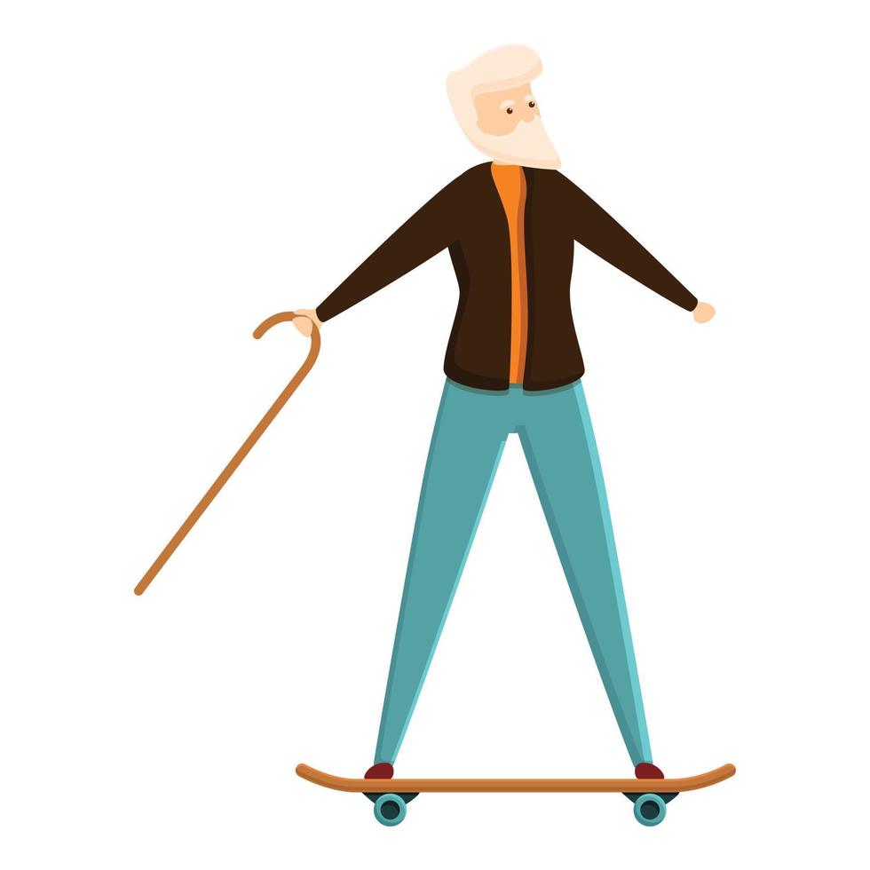 anziano uomo su skateboard icona, cartone animato stile vettore