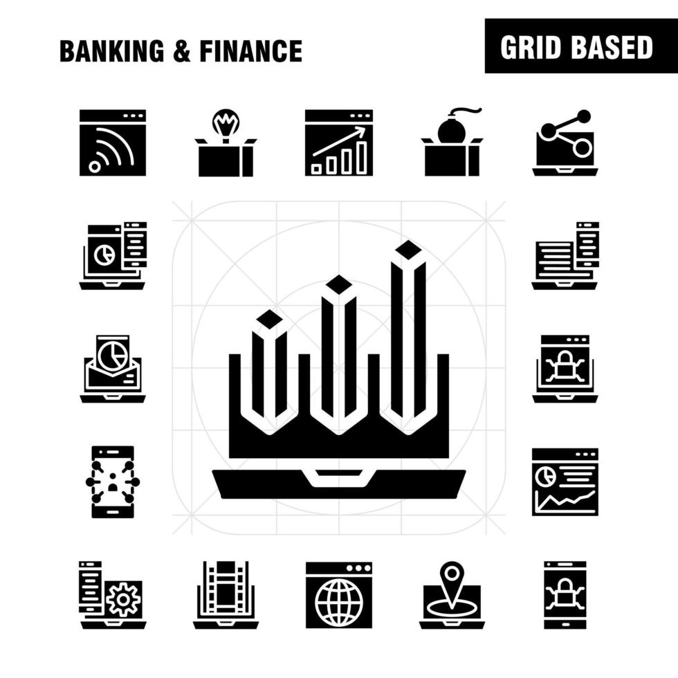 bancario solido glifo icona imballare per progettisti e sviluppatori icone di banca bancario Internet Internet bancario il computer portatile sicurezza serratura vettore